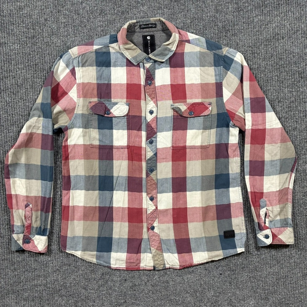 Billabong Mens Button Up Shirt Size M Plaid 100% Cotton Front Pocket Long Sleeve